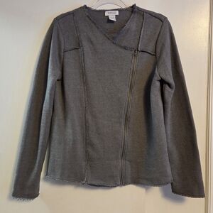 BARNEYS NEW YORK Grey Cotton Moto Jacket Sweater Large